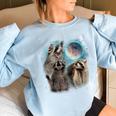 Raccoon Moon Howl Sweatshirt - Women's Oversized Cozy Design Light Blue