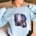 Raccoon Oversized Sweatshirt - Cosmic Moon Theme for Women Light Blue