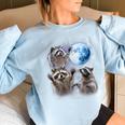 Raccoon Oversized Sweatshirt - Whimsical Moon Howl Design for Women Light Blue