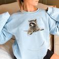 Raccoon Pocket Women's Oversized Sweatshirt - Cozy Unisex Style Light Blue