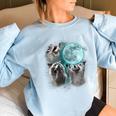 Raccoon Shirt 3 Racoons Howling At Moon Weird Cursed Women's Oversized Sweatshirt Light Blue