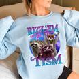 Rizz Em With The Tism Retro Raccoon Meme Women's Oversized Sweatshirt Light Blue