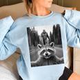 Scared Raccoon Selfie With Sasquatch Bigfoot Raccoon Women's Oversized Sweatshirt Light Blue
