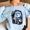 Three Opossum Raccoon Skunk Moon Howling Animal Meme Women's Oversized Sweatshirt Light Blue