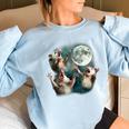 Three Possum Moon 3 Opossum Weird Cursed Meme Women's Oversized Sweatshirt Light Blue