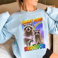 Tummy Ache Survivor Sweatshirt - Playful Women's Oversized Raccoon Light Blue