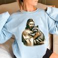 Vintage Jesus and Raccoon Women's Oversized Sweatshirt Light Blue