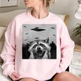 Alien UFO Raccoon Sweatshirt - Fun for Men, Women, Kids Light Pink