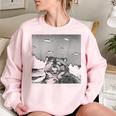 Alien UFO Raccoon Women's Oversized Sweatshirt Light Pink
