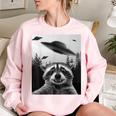 Alien UFO Raccoon Women's Oversized Sweatshirt Light Pink