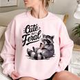 Cute But Feral Panda Raccoon Costume Raccoon Trash Women's Oversized Sweatshirt Light Pink