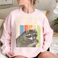 Everything Is Trash Retro Raccoon Lover Camping Women's Oversized Sweatshirt Light Pink