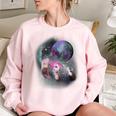Ferret Women's Oversized Sweatshirt - Whimsical Moon Howling Theme Light Pink