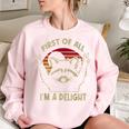 First Of All I'm A Delight Sarcastic Raccoon Lover Women's Oversized Sweatshirt Light Pink