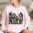 Let's Get Trashed Raccoon And Opossum Drinking Beer Women's Oversized Sweatshirt Light Pink