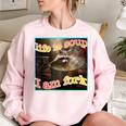 Life Is Soup Raccoon Meme Oversized Women's Sweatshirt | Quirky Humor Light Pink