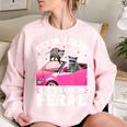 Get In Loser We’Re Going Feral Raccoon Opossum Meme Women's Oversized Sweatshirt Light Pink