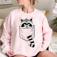 Raccoon Cartoon Animal Pocket Sweatshirt - Women's Modern Casual Light Pink