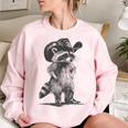 Raccoon Cowboy Graphic Sweatshirt | Unisex Oversized Meme Wear Light Pink