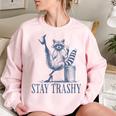 Raccoon Halloween Women's Oversized Sweatshirt - Fun & Playful Light Pink