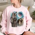 Raccoon Moon Howl Sweatshirt - Women's Oversized Cozy Design Light Pink