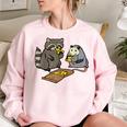 Raccoon & Opossum Pizza Party | Women's Oversized Sweatshirt Light Pink