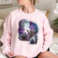Raccoon Oversized Sweatshirt - Cosmic Moon Theme for Women Light Pink