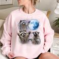 Raccoon Oversized Sweatshirt - Whimsical Moon Howl Design for Women Light Pink