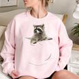 Raccoon Pocket Women's Oversized Sweatshirt - Cozy Unisex Style Light Pink