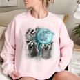 Raccoon Shirt 3 Racoons Howling At Moon Weird Cursed Women's Oversized Sweatshirt Light Pink
