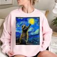 Raccoon Starry Night Sweatshirt - Women's Cozy Art-Inspired Wear Light Pink