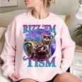 Rizz Em With The Tism Retro Raccoon Meme Women's Oversized Sweatshirt Light Pink