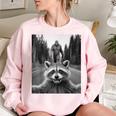 Scared Raccoon Selfie With Sasquatch Bigfoot Raccoon Women's Oversized Sweatshirt Light Pink