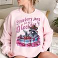 Strawberry Jams Raccoon Women's Oversized Sweatshirt - Fun & Cozy Light Pink