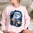 Three Opossum Raccoon Skunk Moon Howling Animal Meme Women's Oversized Sweatshirt Light Pink