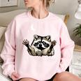 Trash Can Joke Raccoon Women's Oversized Sweatshirt - Humor Theme Light Pink