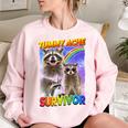 Tummy Ache Survivor Sweatshirt - Playful Women's Oversized Raccoon Light Pink