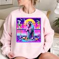 Vaporwave Raccoon Women's Oversized Sweatshirt - Retro Aesthetic Light Pink