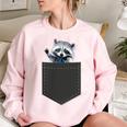 Women's Oversized Sweatshirt | Cute Raccoon in Pocket Design Light Pink