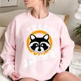 Women's Oversized Sweatshirt - Cute Trash Panda Raccoon Design Light Pink