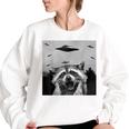 Alien UFO Raccoon Sweatshirt - Fun for Men, Women, Kids White