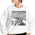 Alien UFO Raccoon Women's Oversized Sweatshirt White