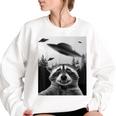 Alien UFO Raccoon Women's Oversized Sweatshirt White