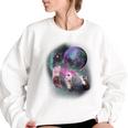 Ferret Women's Oversized Sweatshirt - Whimsical Moon Howling Theme White