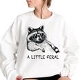 A Little Feral Raccoon With Moon Animal Raccoon Trash Panda Women's Oversized Sweatshirt White