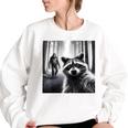 Raccoon & Bigfoot Sweatshirt - Quirky Women's Oversized Hoodie White