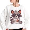 Raccoon Raccoon With Cookie -Adults Small Women's Oversized Sweatshirt White