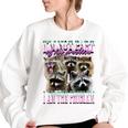 Raccoon Meme Oversized Women's Sweatshirt | Fun & Cozy Apparel White