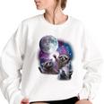 Raccoon Oversized Sweatshirt - Cosmic Moon Theme for Women White