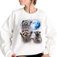 Raccoon Oversized Sweatshirt - Whimsical Moon Howl Design for Women White